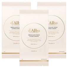 [비건뷰티] 달바 세럼 글로우 픽싱 커버 쿠션 파운데이션 리필용 17g, 21호, 3개