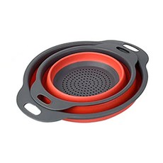 摺疊圓形瀝水籃 TPR+PP材質 大小組合, 小24 x 19.5cm + 大29.5 x 23.5cm, 紅色, 1組