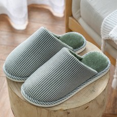 女款舒適條紋棉質室內拖鞋 G714, 綠色(G7144)