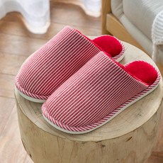 여성용 포근 스트라이프 면 실내화 슬리퍼 G714, 레드(G7141), 1개
