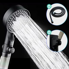 코멧 홈 강력수압 필터 샤워기 + 샤워호스 + 샤워기 거치대 세트, 2개, 블랙