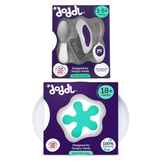 doddL 秒拾餐具 人體工學 兒童學習餐具3件組, 藍莓紫, 幼兒湯匙 + 叉子 + 刀子 + 飛碟餐盤, 1組