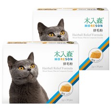 MORESON 木入森 貓咪排毛粉 19種綜合酵素 含專利纖維 解決便秘困擾 獸醫推薦, 排毛, 起司風味, 2盒, 30包