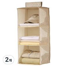 빈티코너 실용적인 옷장 정리함 걸이 3단, 베이지, 2개
