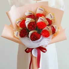 Beautiful Deco Sense 香皂錢幣康乃馨10朵花束 + 購物袋, 紅色混合, 1個