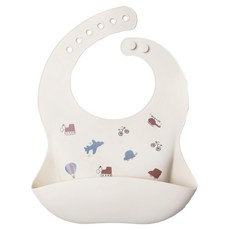 愛北鼻 防油防水矽膠圍兜 米交通工具 六扣3d款 柔軟舒適 立體接 food 多檔調節, 米色, 1件, 1入