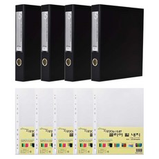 ECO Chungwoon D型3孔活頁夾 5cm x 4本 + 補充內頁 100入, 黑色, 1組
