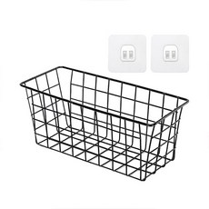 메오 벽부착가능 철제수납 바스켓 + 후크걸이 2P 세트, 블랙, 1개