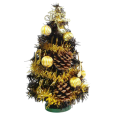 摩達客 免組裝台製迷你時尚金彩音符系裝飾黑色聖誕樹 1尺/1呎 (30cm), 黑色