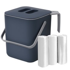 네이쳐리빙 모노블 음식물 쓰레기통 3L + 퓨어롤 비닐봉투 90p, 네이비 + 화이트, 1세트