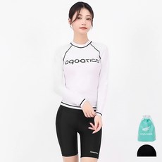 aquatica 女款防曬泳衣上衣 AQAWTS23004 + 五分水上緊身褲 AQAWLE23004 + 彈性泳帽 + 防水袋套組