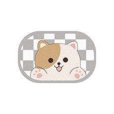 HOMEDAUM 可水洗軟Q矽藻土棋盤格動物臉地墊, 貓咪, 1個