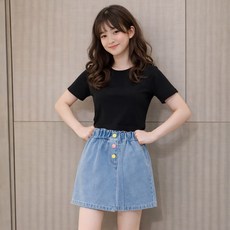 Starbean 女童彩色鈕扣牛仔褲裙