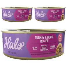 Halo 嘿囉 成犬無穀主食罐 小型犬, 無穀火雞肉燉鴨肉, 155g, 3罐