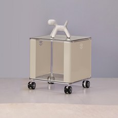 뮤레브 철제 미드센츄리 모듈 테이블 이동식 바퀴 트롤리 협탁 높은사각, 아이보리, 1개