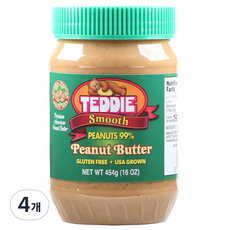 테디 땅콩버터 99% 스무스, 454g, 4개