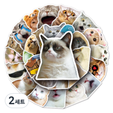 문곰상점 감성 다이어리 꾸미기 캐리어 스티커 50종 세트, 귀여운 고양이, 2세트