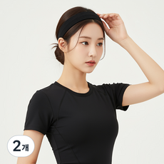 걸핀스 짱짱하고 넓은 고탄력 런닝 요가 운동 헤어밴드 1604, 블랙, 2개