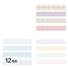 格紋圖案彩色紙膠帶 20mm x 2m 4入組, 12套, 11 霧,藍色,棉花