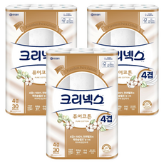 크리넥스 퓨어코튼 천연펄프 4겹 롤화장지, 25m, 30개입, 3개