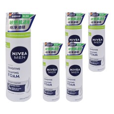 NIVEA 妮維雅 MEN 男士極淨刮鬍泡 減少刺激不適 豐富柔細泡沫 刮鬍更舒適 無酒精溫和配方, 200ml, 5瓶