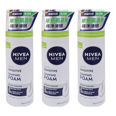 NIVEA 妮維雅 MEN 男士極淨刮鬍泡 減少刺激不適 豐富柔細泡沫 刮鬍更舒適 無酒精溫和配方, 200ml, 3瓶