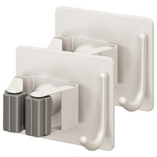 FAmILyLIFE 生活 免打孔拖把/掃把收納架 單頭附勾 A-247-W 免釘膠款, 2個, 簡約白