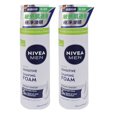 NIVEA 妮維雅 MEN 男士極淨刮鬍泡, 專為男士設計 減少刺激不適, 豐富柔細泡沫 刮鬍更舒適, 無酒精溫和配方, 200ml, 2瓶