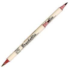 【Kuretake 日本吳竹】ZIG 雙色軟筆刷麥克筆 酒紅色 (MS-7700-203), 2支