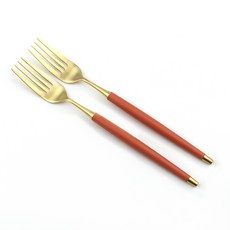 Bogen 韓國製造 Le Bien 金色餐具 餐叉, 2個, 胡蘿蔔色