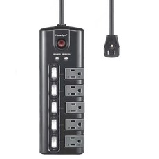 PowerSync 群加 5開5插防雷擊旋轉插座延長線 TS5X0018, 黑色, 1個, 1.8m