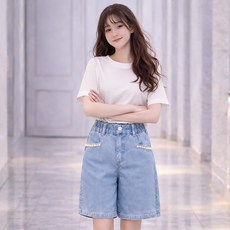 Starbean 女童珍珠綴飾牛仔短褲