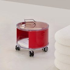 뮤레브 철제 미드센츄리 모듈 테이블 이동식 바퀴 낮은원형 트롤리 협탁, 레드, 1개