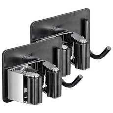 FAmILyLIFE 生活 免打孔拖把/掃把收納架 單頭附勾 A-247-G 免釘膠款, 2個, 神秘灰