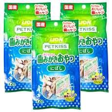 LION 獅王 PETKISS 潔牙護理貓零食 小魚乾, 12g, 守護貓咪牙齒, 美味可口, 支持口腔健康, 3包