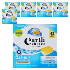 Earth Choice植萃多效合一洗碗機洗碗錠, 42顆, 檸檬香味, 去除頑固食物殘渣, 672g, 6盒