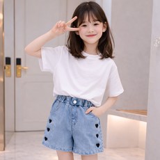 Starbean 女童愛心刺繡鬆緊帶短褲
