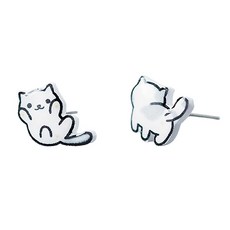 Sayaka 紗彌佳 925純銀可愛萌寵小貓不對稱造型耳環