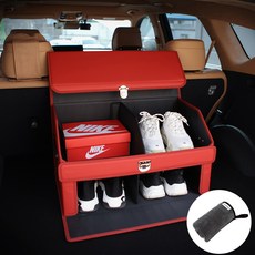 M-NOBLE 皮革後車廂收納箱+車用洗車毛巾 1入組, 紅色(整理箱)