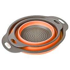 摺疊圓形瀝水籃 Set 2件組, 小24 x 19.5cm + 大29.5 x 23.5cm, 橘色, 1組