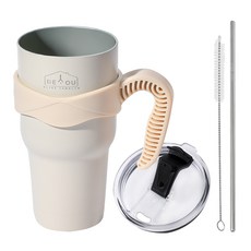 디유 울트라 텀블러 + 손잡이 + 뚜껑 + 스텐빨대 + 빨대 세척솔 세트, 아이보리, 900ml, 1세트