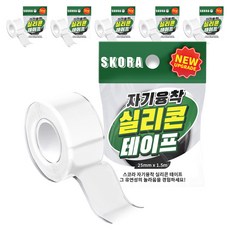 스코라 자기융착 실리콘 테이프 투명 25mm x 1.5m, 6개