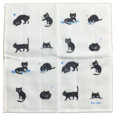 Kayakijifukin 抹布 30 x 30cm, 黑貓 白色 + 黑色, 1條