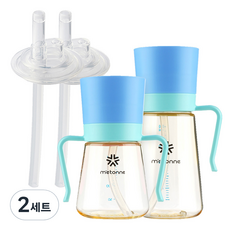 메똔느 PESU New 빨대컵 200ml + 300ml + 리필빨대 2p 세트, 블루, 2세트