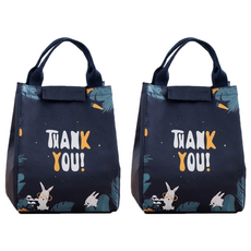 小麥購物 手提保溫便當袋 Y749 THANK, THANK 白兔 深藍色, 2個