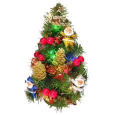 摩達客 耶誕台灣製迷你裝飾聖誕樹 聖誕老人紅果系 USB/電池兩用燈, 綠色 + 紅果, 1組