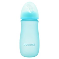 cocome 防爆感溫晶鑽寬口玻璃奶瓶, 藍色, 260ml, 1個