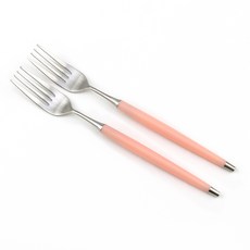 Bogen 韓國製造 Le Bien 緞面餐具 餐叉, 2個, 柔和粉紅