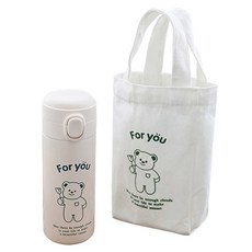 For You小熊保溫杯 350ml+手提袋組, 象牙白, 350ml, 1組