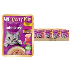 whiskas 偉嘉 什錦珍味系列 貓主食餐包, 雞肉 + 鮪魚 + 紅蘿蔔湯汁, 70g, 28包
